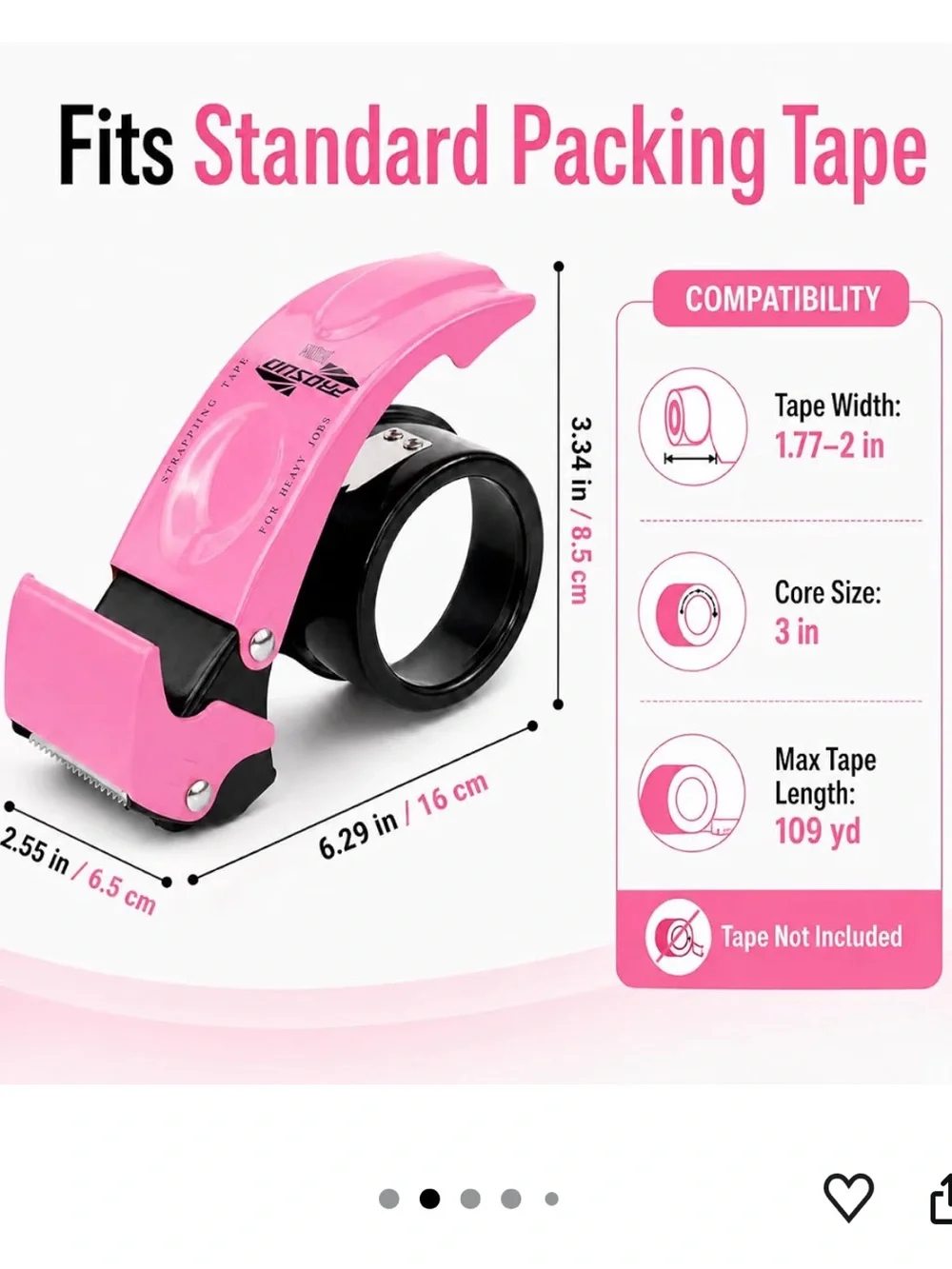 PROSUN Pink Tape Dispenser w Cutter for Shipping